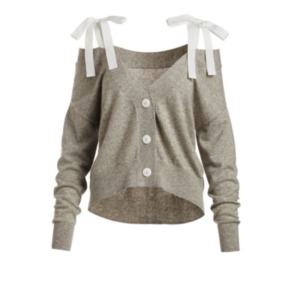 Off-the-Shoulder Gray Sweater with White Accents